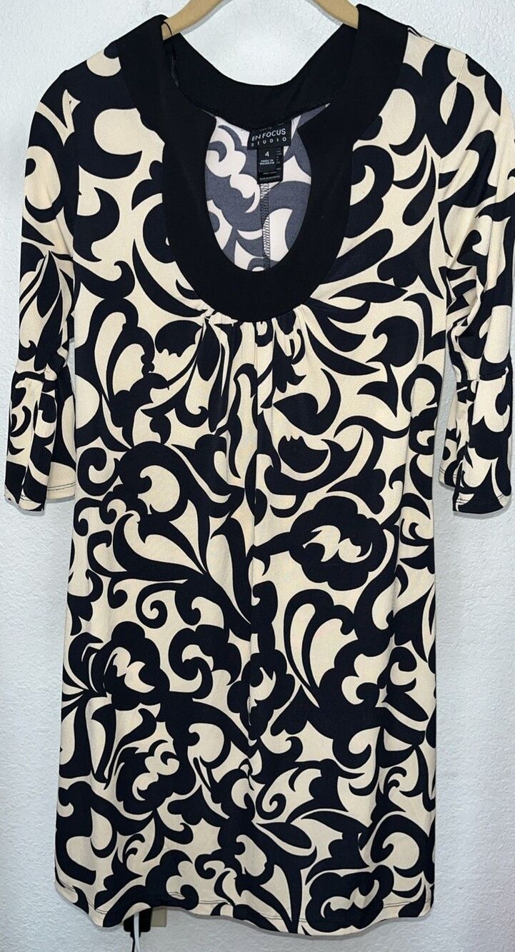 En Focus Studio Dress Women Size 4 Black/Beige